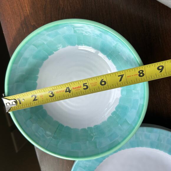 Set of 8 Sigrid Olsen 8" Melamine Bowls White Teal & 11”Dinner Plates - Picture 14 of 15